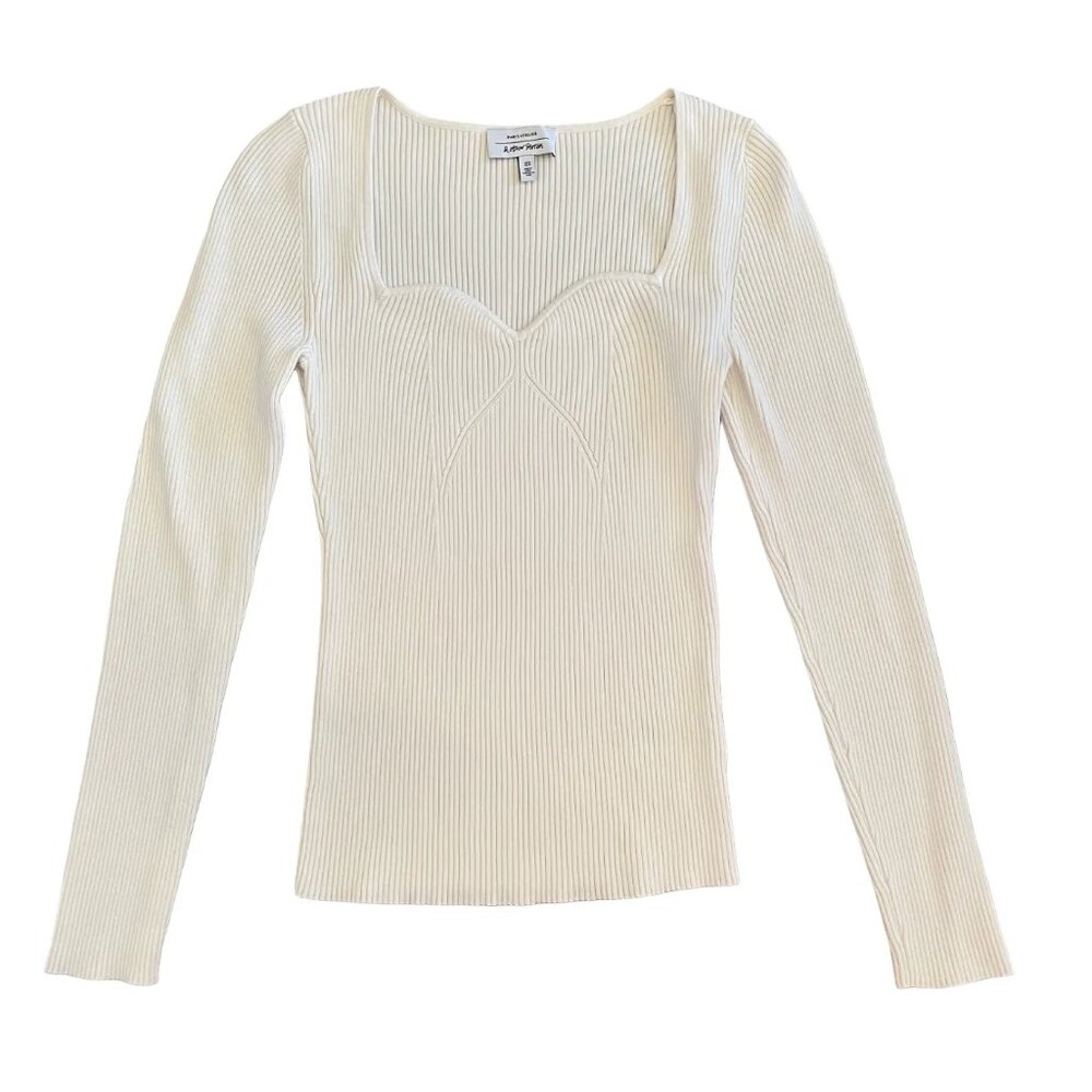 & Other Stories Sweetheart Neckline Fitted‎ Ribbed Knit Sweater M White